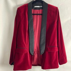 Alice and Olivia tuxedo blazer red velvet and black satin blazer size 12